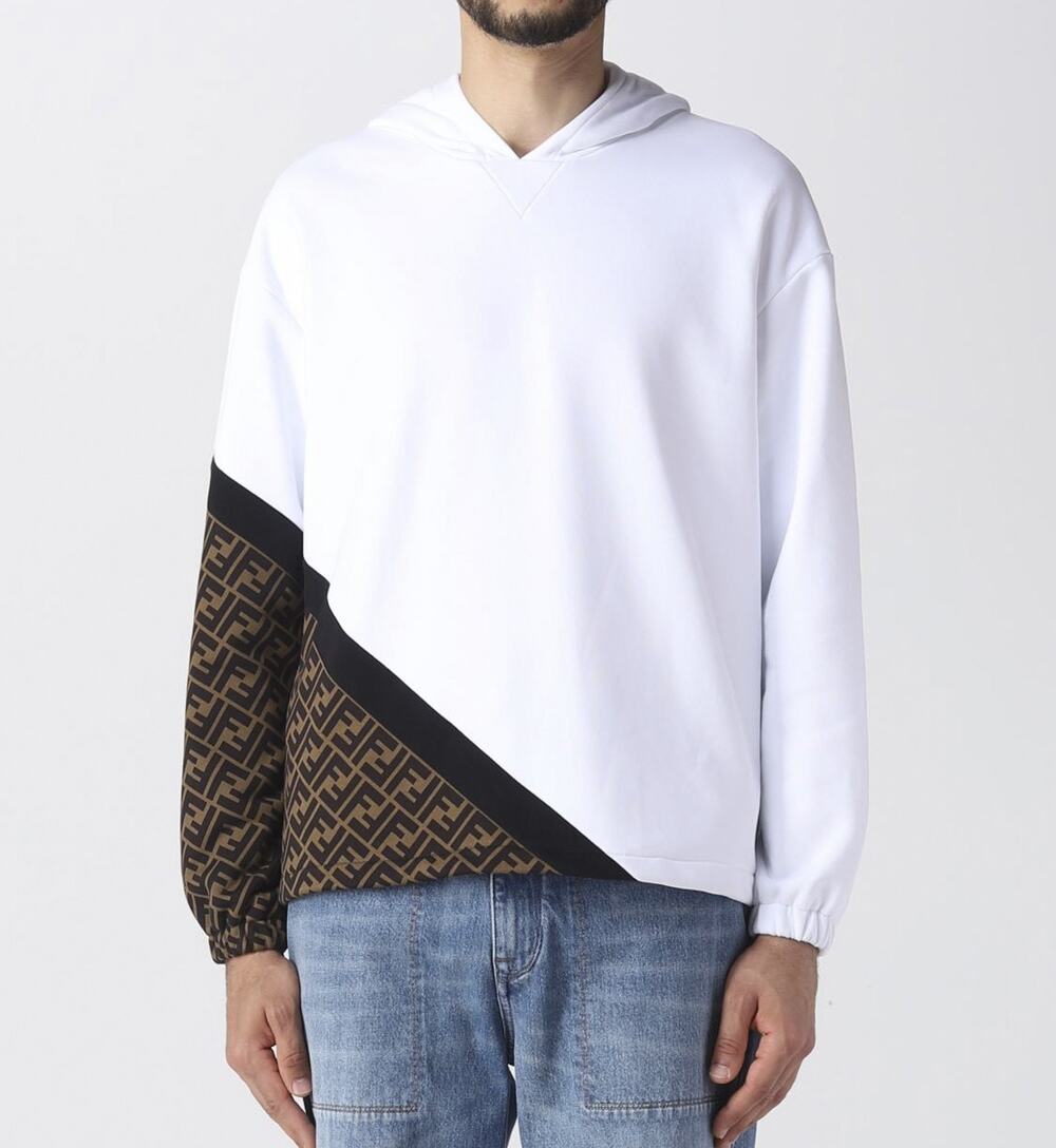 Fendi NWT Men FF Monogram Logo Colorblock Hooded Sweatshirt White XXL $1464